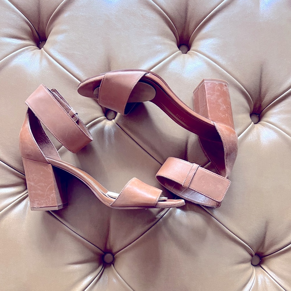 Enzo Angiolini Tan Leather Ankle Strap sandal Block Heel Size 7